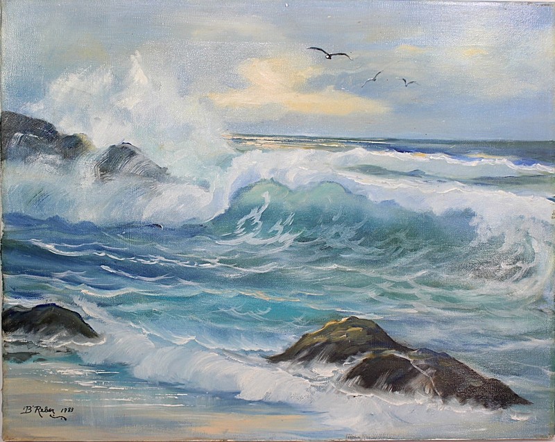 Vtg Original Oil Painting Ocean Seascape 16×20 Waves Rocky Beach Signed unframed