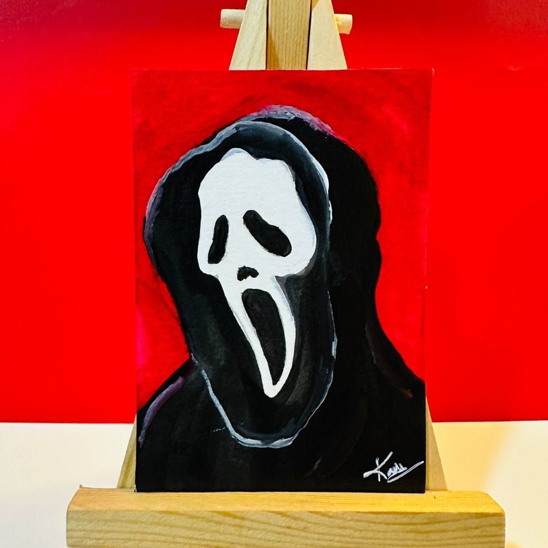 ACEO Ghost Face Horror Gothic Red Portrait Art Original Acrylic Painting OOAK gallery