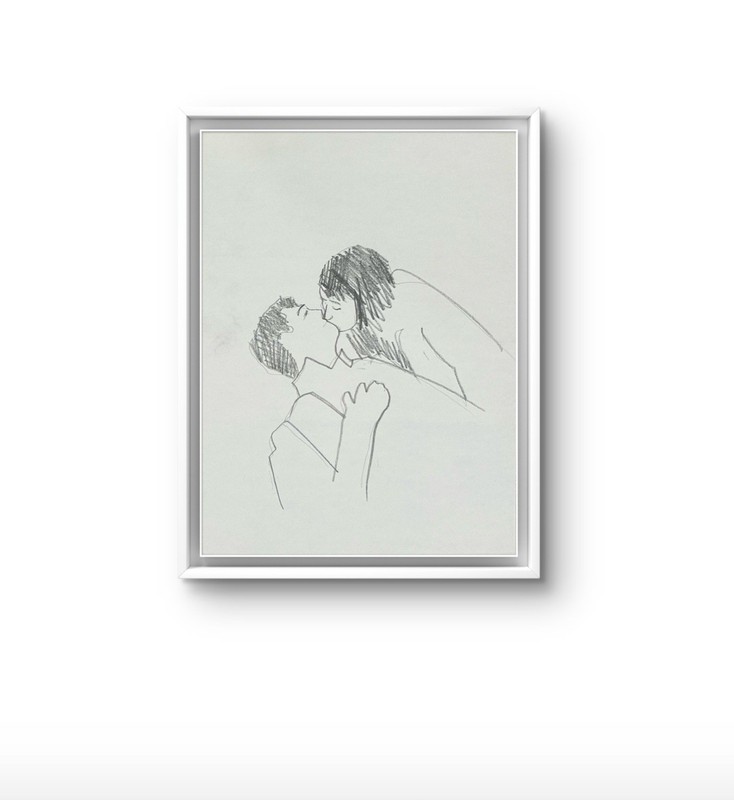 Charcoal Drawing Sketch Couple Kissing Love 9×12 paper Wall Art Home Decor