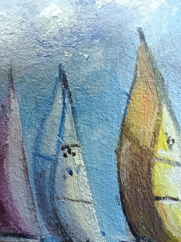Sailboat Original Oil Painting 4x6 Framed Signed Nautical Ship Seascape Art gallery