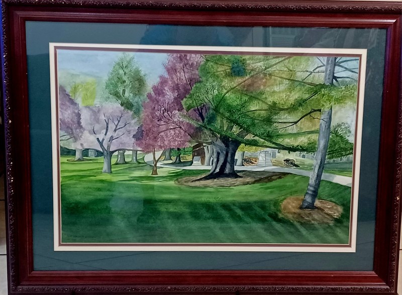 Signed Watercolor Print 1/4 Gettysburg Civil War National Cemetery Spring Bloom