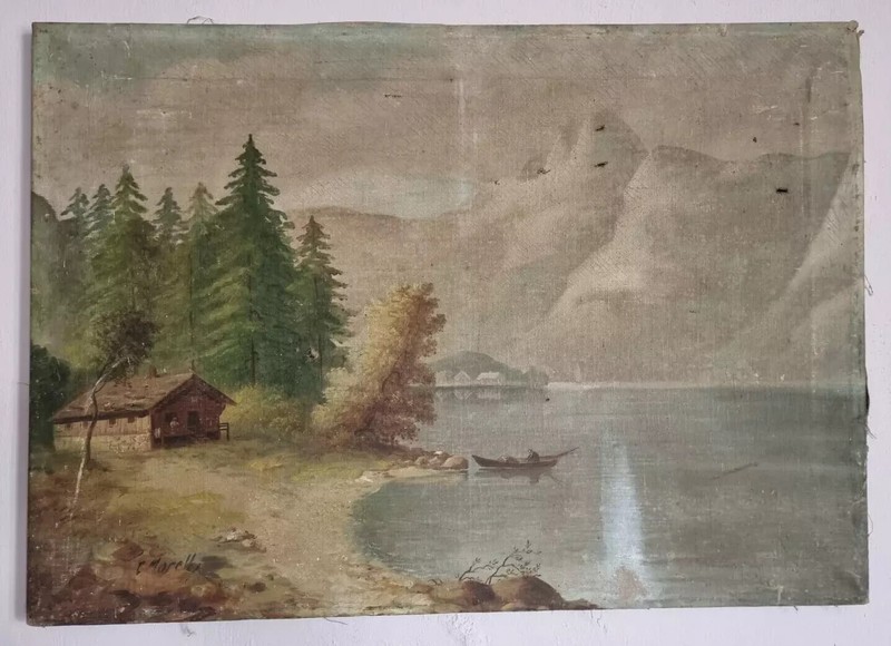 D0598 – Antique Painting – Oil on Canvas – Landscape – Mountains – Circa 1830 / 1840