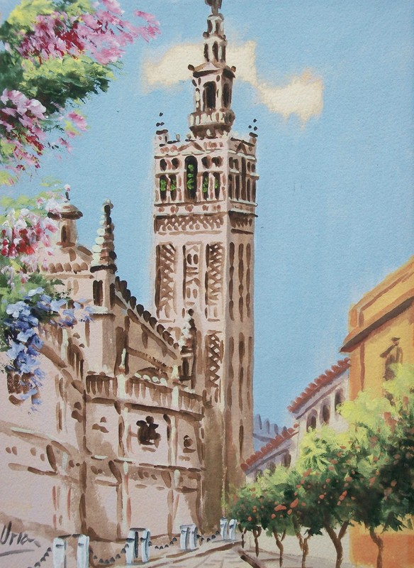ANTONIO URIA MONZON – ‘Sevilla’ – Watercolor Painting – Spain – Mid 20th Century