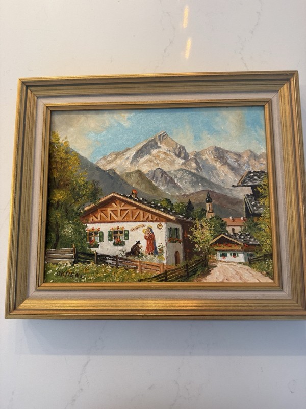Original Oil Painting on Canvas Landscape Signed Framed Mountains Vintage