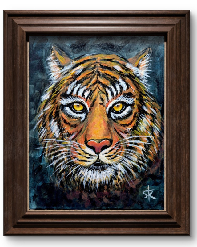 Hand Painted Tiger Head 11×14 Original Expressionist Painting Bold