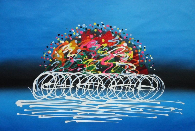 24×36 Group Cycling With All Strength Sport Speed Oil Painting Modern Portrait