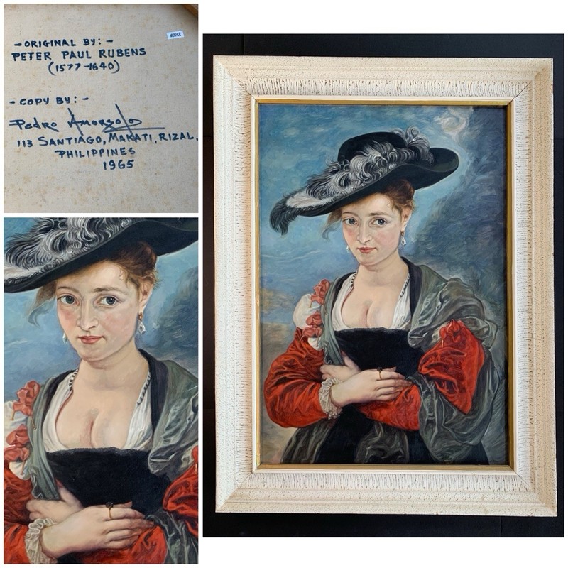 Pedro Amorsolo THE STRAW HAT 38×29” by Peter Paul Rubens Stunning MCM Frame 1965