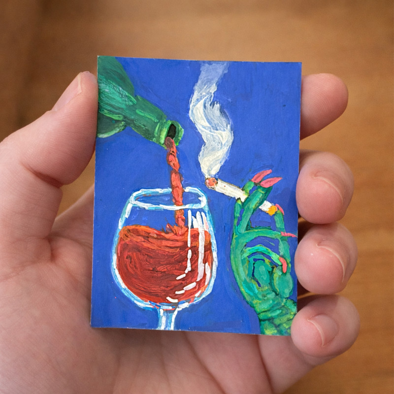 ACEO WITCHY Summerween ART 2.5 x 3.5 «Cork & Cauldron » by WILHERMINA