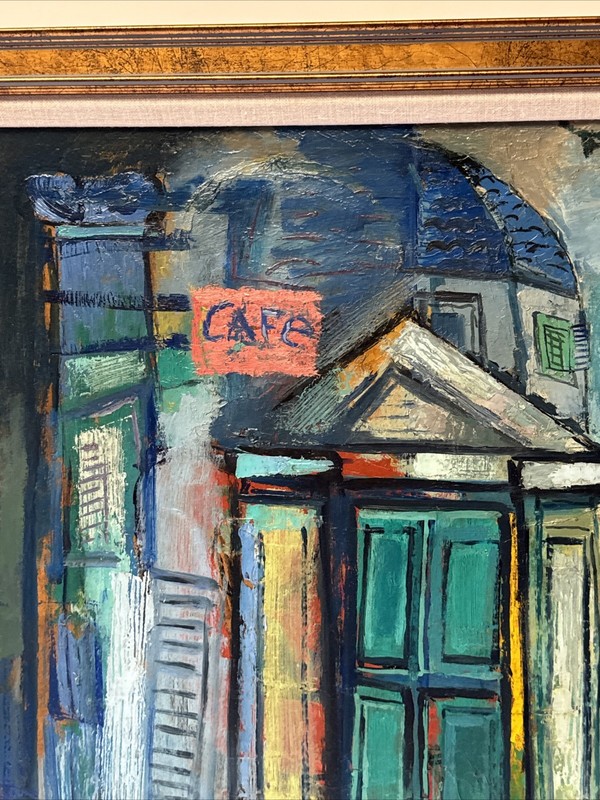 MID CENTURY CUBIST PAINTING REMO FARRUGGIO ABSTRACT CAFE URBAN ANTIQUE FAMOUS gallery