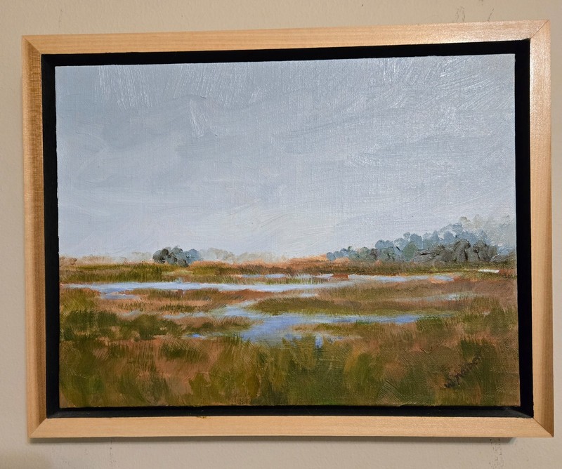 Marsh painting, florida art, framed 13.5×10.5