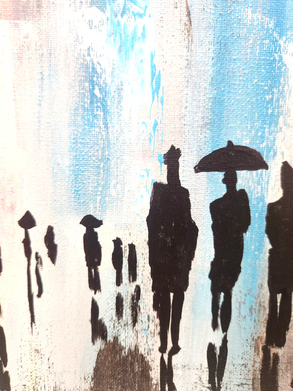 Abstract City Rain Painting 16x20 Original Modern Urban Wall Art Umbrella gallery