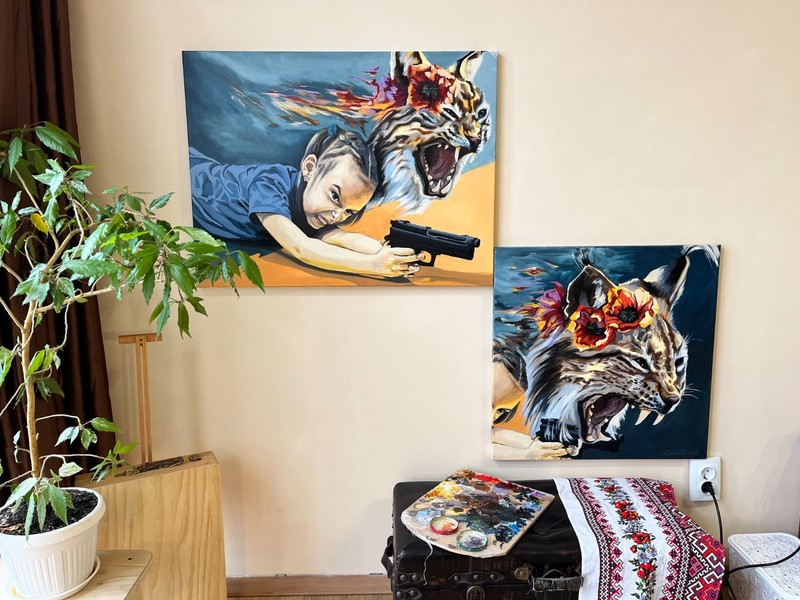 Ukraine oil painting original Ukrainian war art » Lynx from the Wild Field «