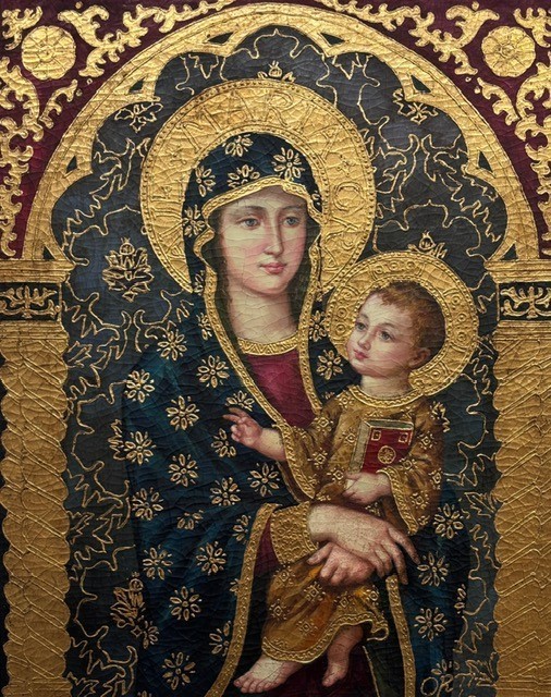 Ortiz "Mother and Child" (gold) Hand Painted Oil Religious Art Jesus Christ New gallery