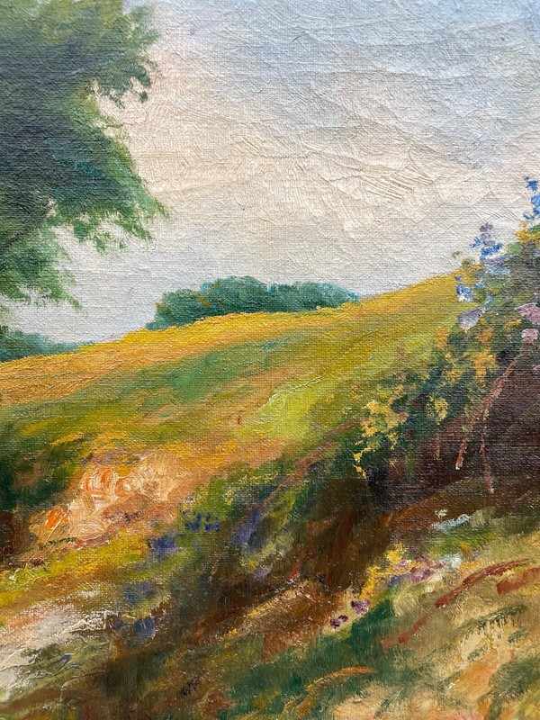 Impressionist Lars Kliim Summer Landscape With Old Farmer's Cottage Antique Oil gallery