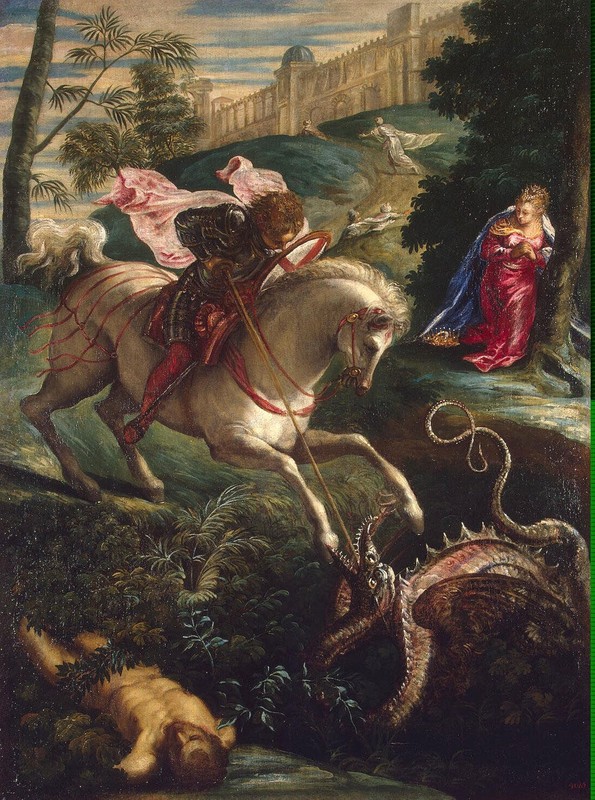 Oil painting St-George-Tintoretto-Jacopo-oil-painting horseman dragon lady beast