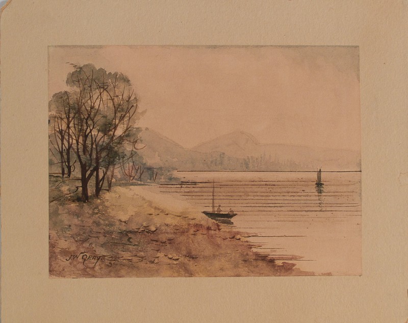 John Warren Gray (Canadian 1824-1912) watercolor painting Adirondack Mountains