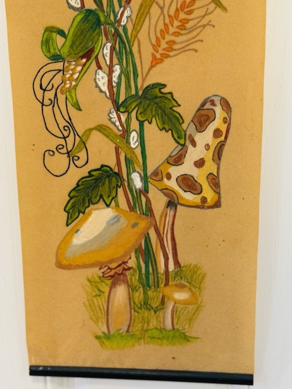 MUSHROOMS & Plants ORIGINAL ACRYLIC ON VELVET ABSTRACT PAINTING Retro 33” gallery