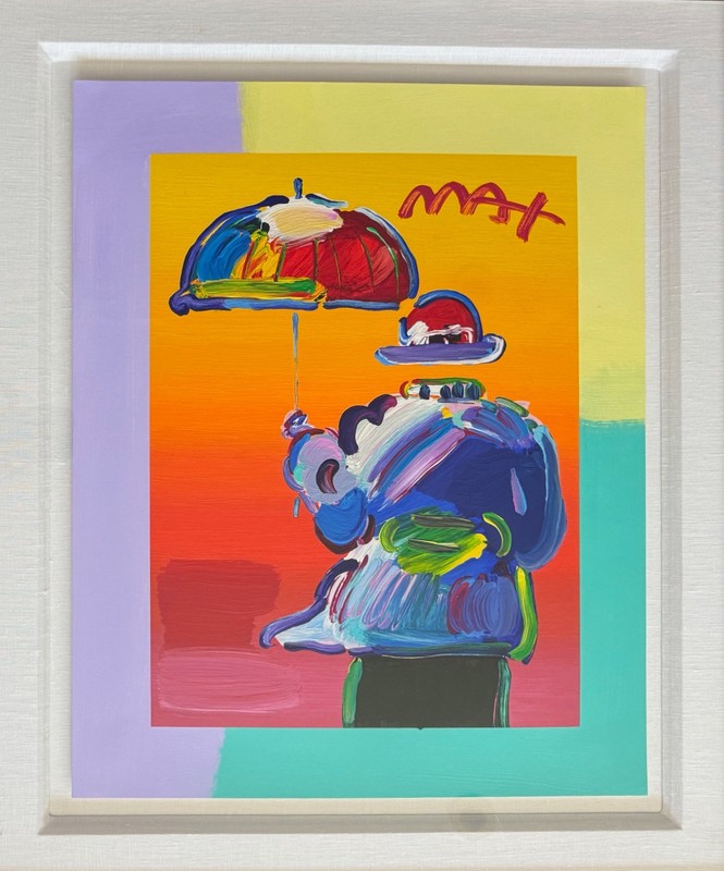 Peter Max UMBRELLA MAN 2015 Hand Signed Painted Serigraph COA Appraisal 32"x 36" gallery