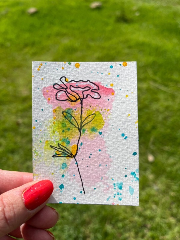 aceo art card watercolor minimalist flower 1/5