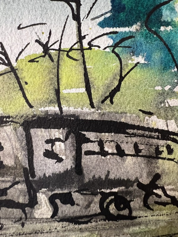 Landscape with Train–Charlotte Hoffman–Watercolor–Mid 20th Century American Art gallery