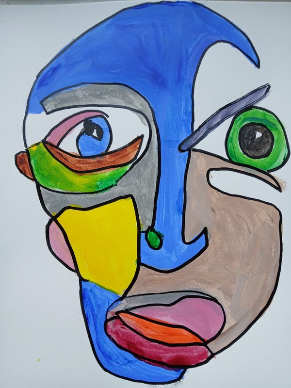 Expressionism/Abstract 11×14 Blue Nose Face Modern Street ART Colorful Painting