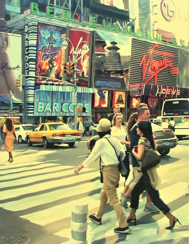 Greg Stirling Painting, «Times Square Daytime» 36 x 28, Acrylic On Canvas
