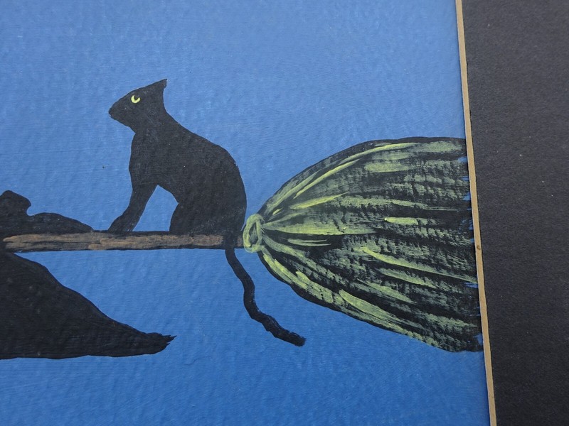 M Truitt 03 Halloween Acrylic Painting "One For The Road" Flying Witch w Martini gallery