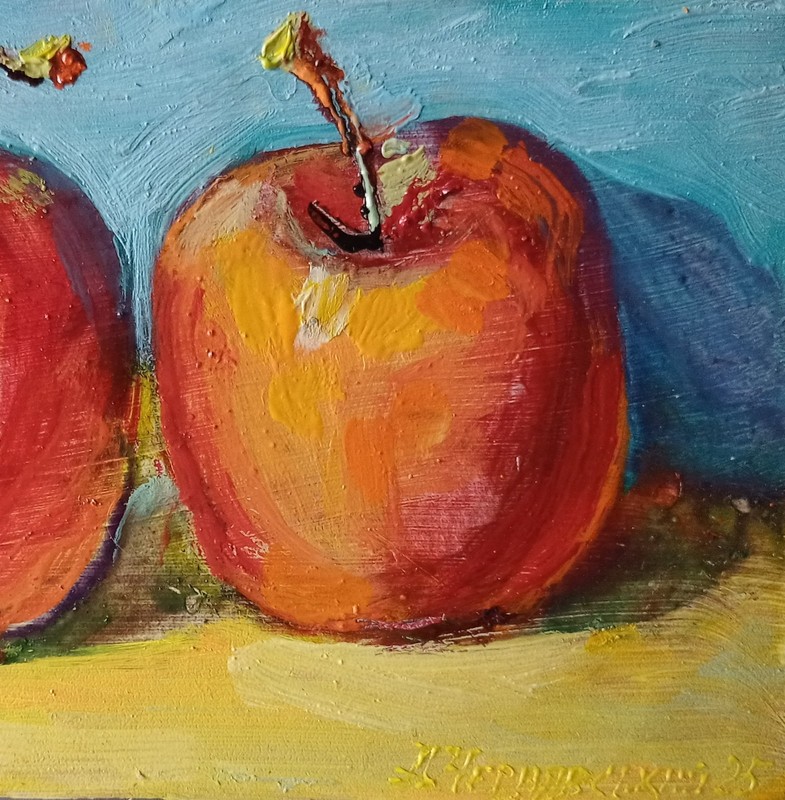 Apples Impasto Painting Original Art Impression Oil Painting 5.5 x 8.6 in gallery