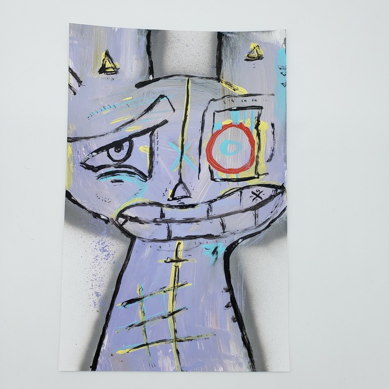 Original PUKE Neo Expressionism Cat Acrylic on Paper by nyc graffiti Artist