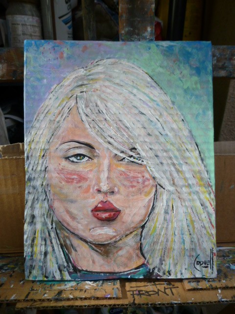 DARLING DEBBIE BLONDIE Acrylic original 8x10 card panel art painting Crowell gallery