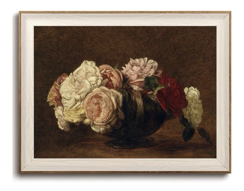Vintage Framed Canvas Art Dark Victorian Rose Moody Floral Print Decor 12×16