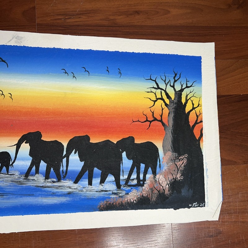 AUTHENTIC African Elephant Painting (NOT a Print) Original African Art UNFRAMED gallery
