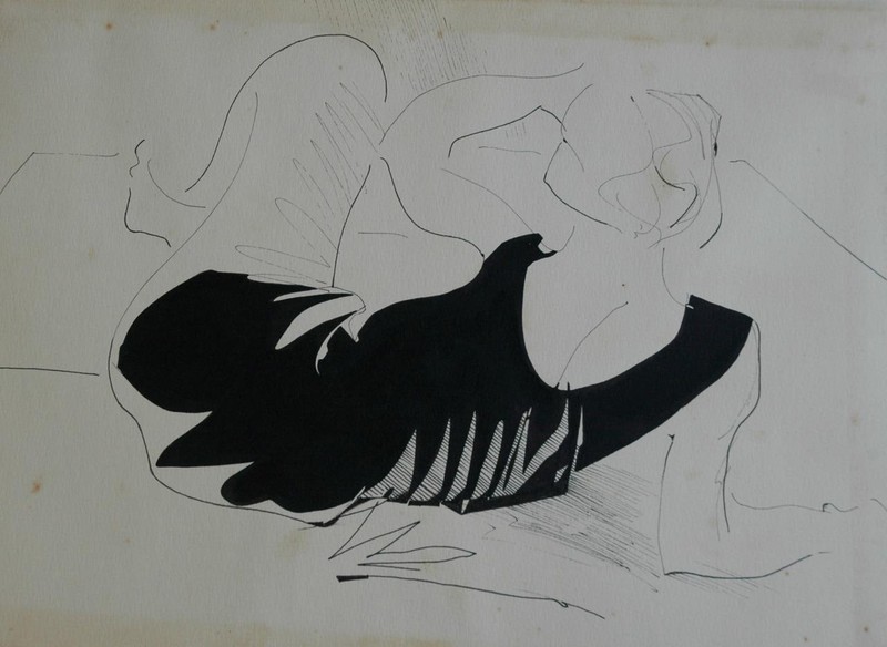 Pair of Watercolor & Ink Figural Women Studies by Listed Artist Jerry Meatyard gallery
