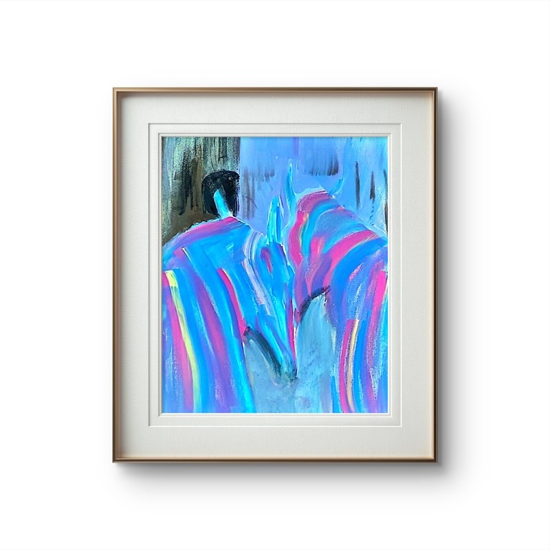 Stallions In Love Expressive Acrylic Painting 16x20 Romantic Modern Art