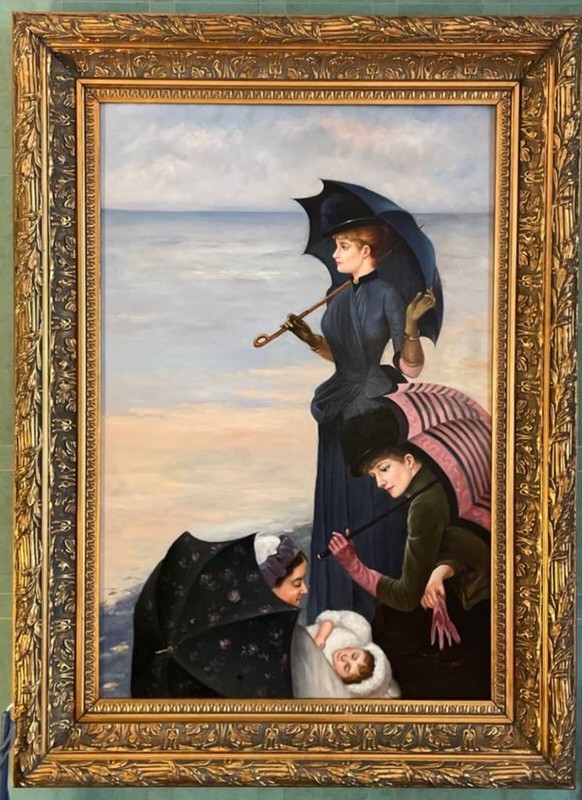 4” Deep Gold Leaf Solid Wood Frame + Albert Aublet Sur la Plage oil painting UK