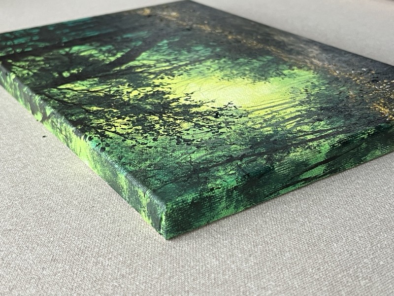 Enchanted Forest Fireflies Original Oil Painting, Magical Night Glow Wall Art gallery