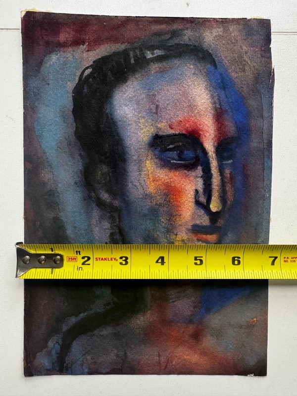 Pair (2) Vintage 1920s German Expressionist Watercolor Portraits Man Woman 7x10 gallery