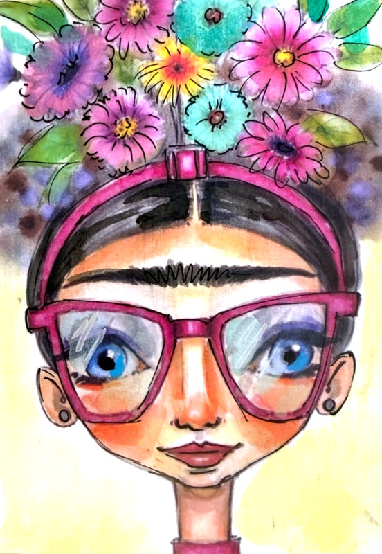 Floral Girl Portrait ACEO Original Watercolor Painting OOAK Art AdriO