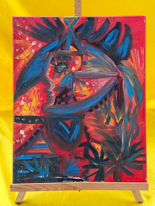 16×20″ Folk Divinity Expressionist Feathers Nature Acrylic Painting Canvas