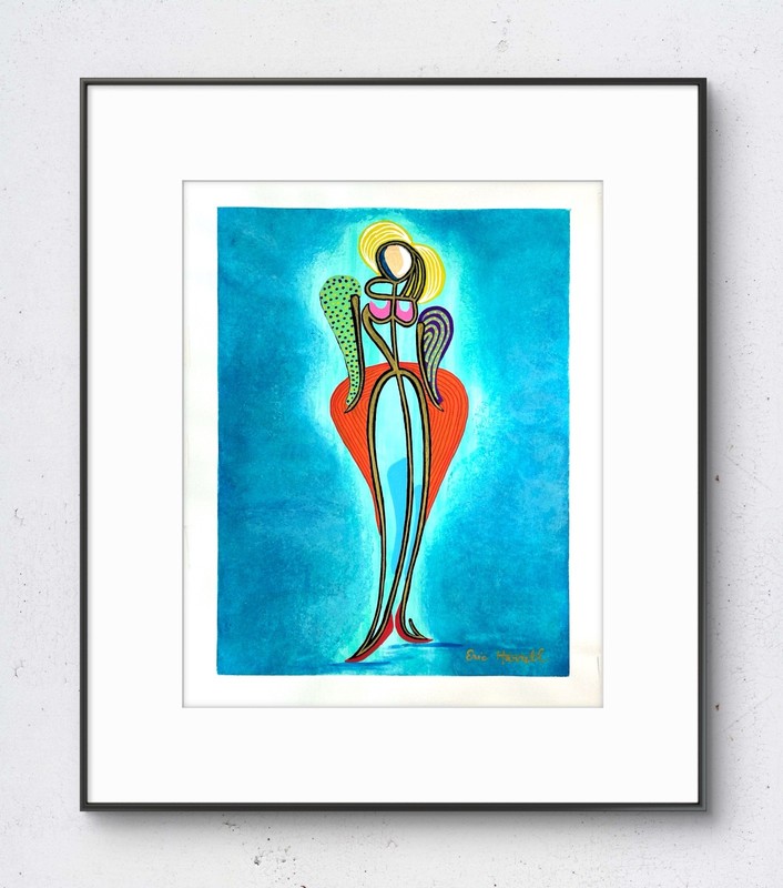 Original Woman Art 14x11 Paper Bold Color Abstract Expressionist Painting