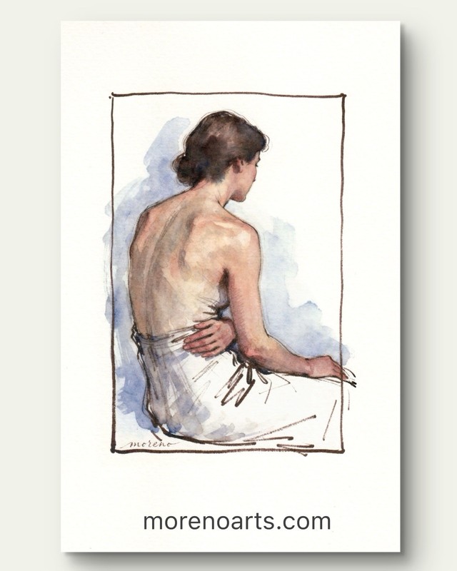 Original Female Figure Portrait Classical Painting 5.5×8.5 Book page