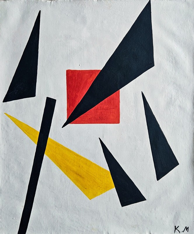 Kazimir Malevich Signed Suprematist Oil Painting on Canvas-Russian Avant-Garde