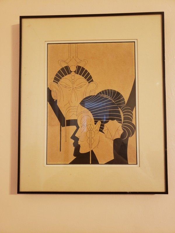 Original Ink painting on paper by unknown artist 1990’s (13″x16″ image 11″x8″)