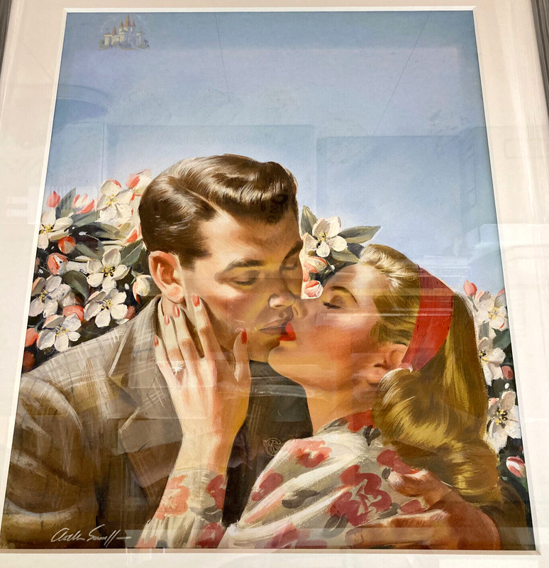 Arthur Sarnoff Original Painting SIGNED Midcentury Man Woman Kiss Matted Framed gallery
