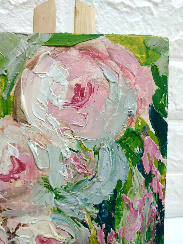Original oil painting Abstract White Pink Rose flowers still life Artwork 9x7 gallery