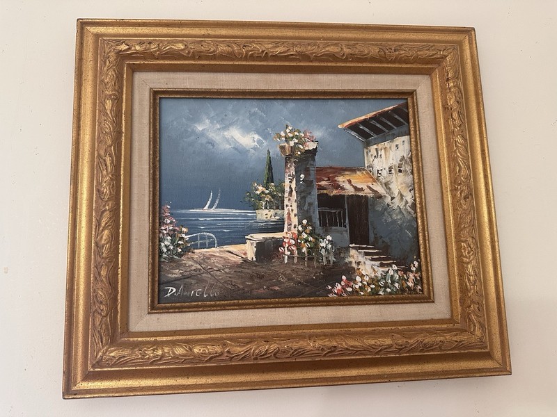 D Aniello Oil Canvas Capri Landscape Gesso Framed 15×14″
