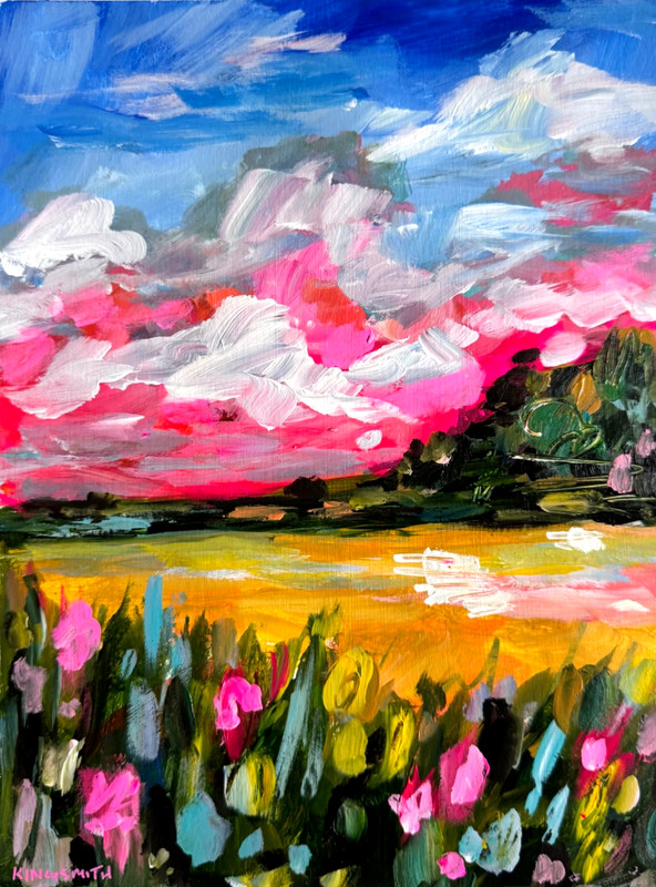 Colorful Modern Art Acrylic Painting Landscape 9×12: LINDSAY KING SMITH