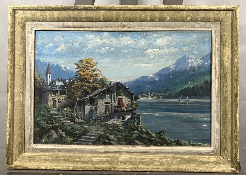 Italian School 19th Century Dolomites View Veneto Signed Oil on Panel Framed gallery