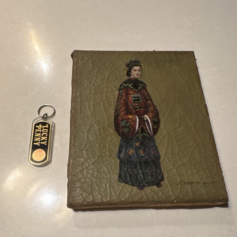 Vintage Chinese oil painting. Cloth canvas wrapped around wood. gallery