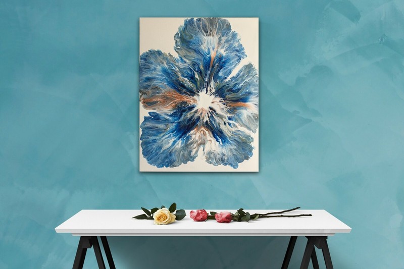 Acrylic pour painting on canvas with Flowers Dutch pour Fluid art 18x14" gallery